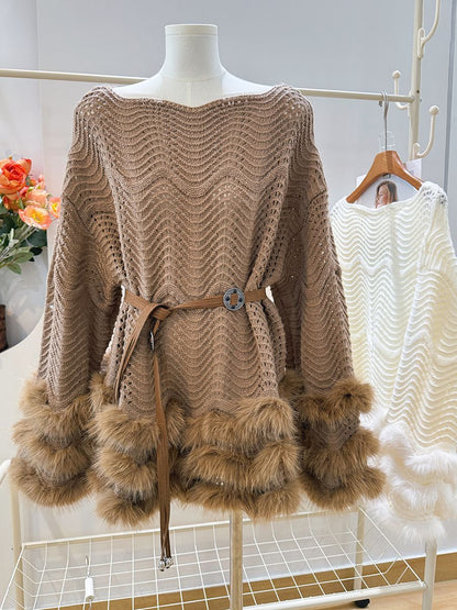 French Chic Knitted Dress With A Belting Waist For A Defined Silhouette