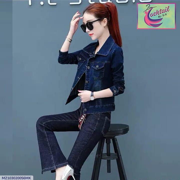 1 Pc Women's Stitched Denim Plain Denim Jacket