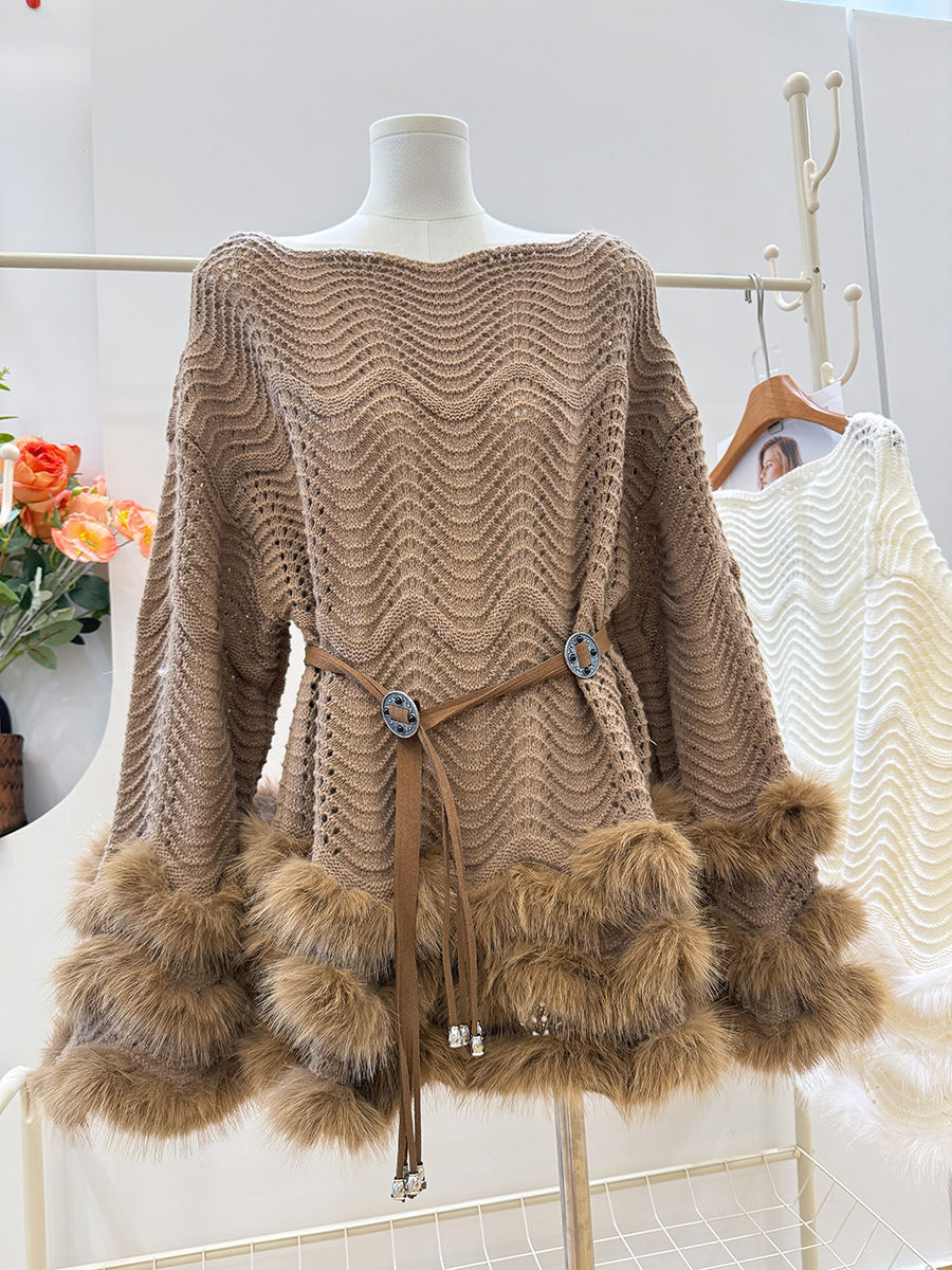 French Chic Knitted Dress With A Belting Waist For A Defined Silhouette