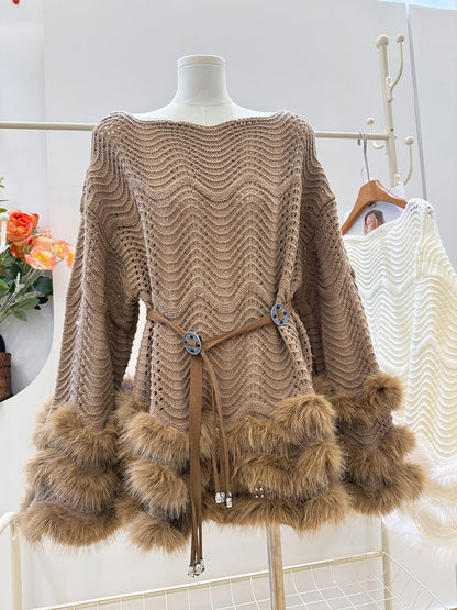 French Chic Knitted Dress With A Belting Waist For A Defined Silhouette